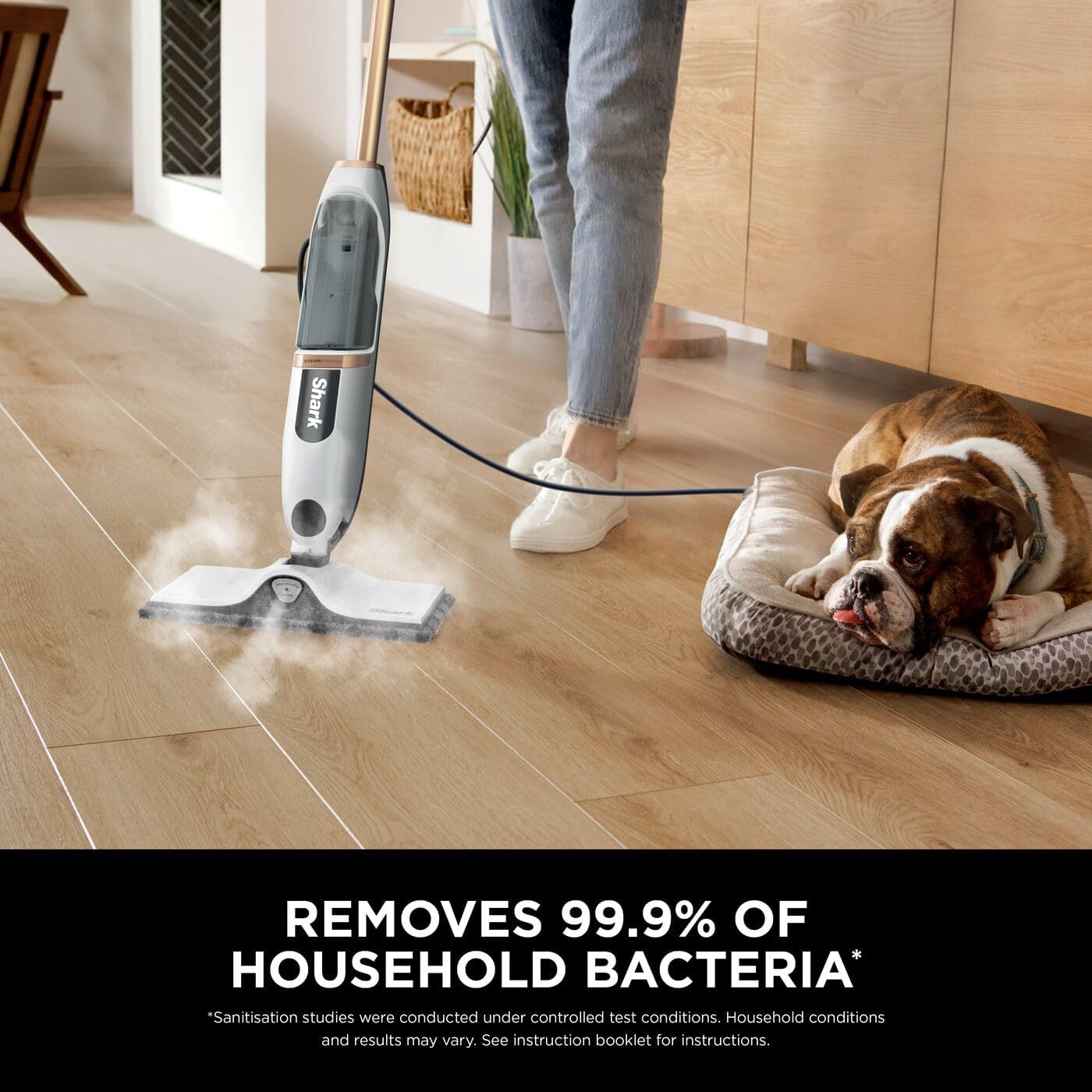 Shark SteamSpot with Steam Blaster Technology for Hard Floors, Lightweight steam mop Chemical-Free Cleaning, Removable water tank, Inc. 2x machine-washable Dirt Grip pads, White & Poly Copper S2001UK