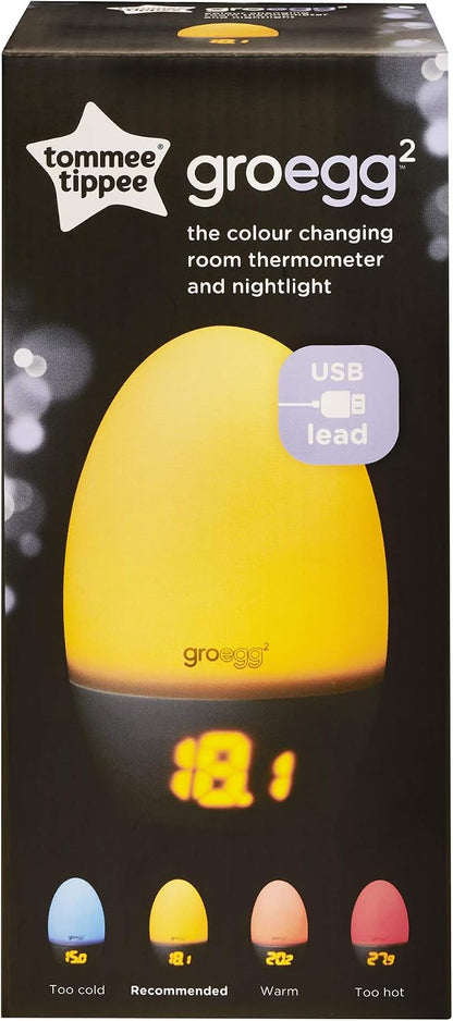 Tommee Tippee GroEgg2, Toddler Nightlight, LED Colour-Changing with Digital Room Temperature Display for Safer Sleep, Adjustable Brightness, Silicone Shell, USB Rechargeable