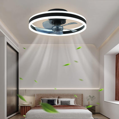 CHANFOK Smart Ceiling Fans with Lights Compatible with Alexa and Google Assistant 20", Low Profile Ceiling Fan with Light and Remote & APP Control, 6-Speed Reversible Blades (Black)