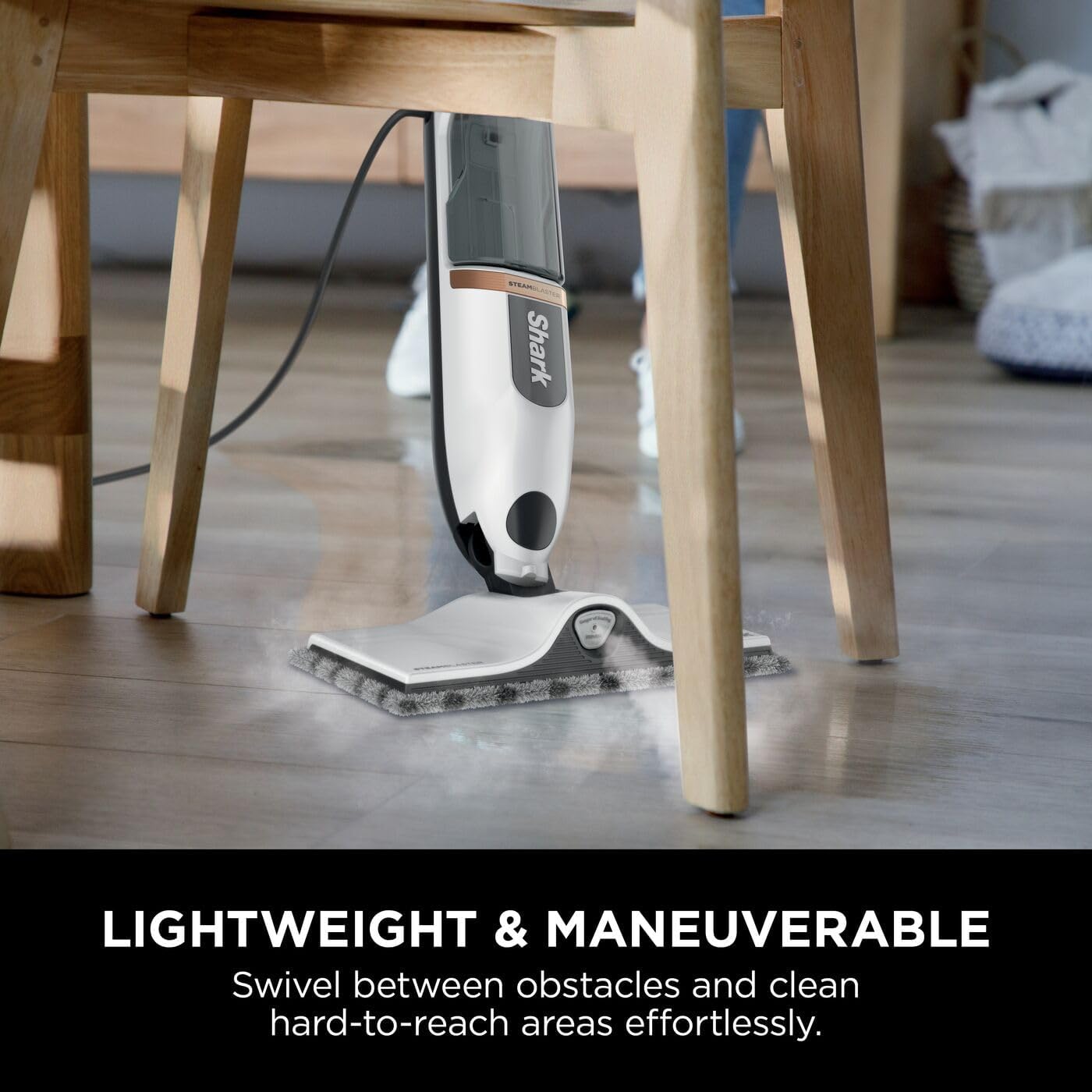 Shark SteamSpot with Steam Blaster Technology for Hard Floors, Lightweight steam mop Chemical-Free Cleaning, Removable water tank, Inc. 2x machine-washable Dirt Grip pads, White & Poly Copper S2001UK