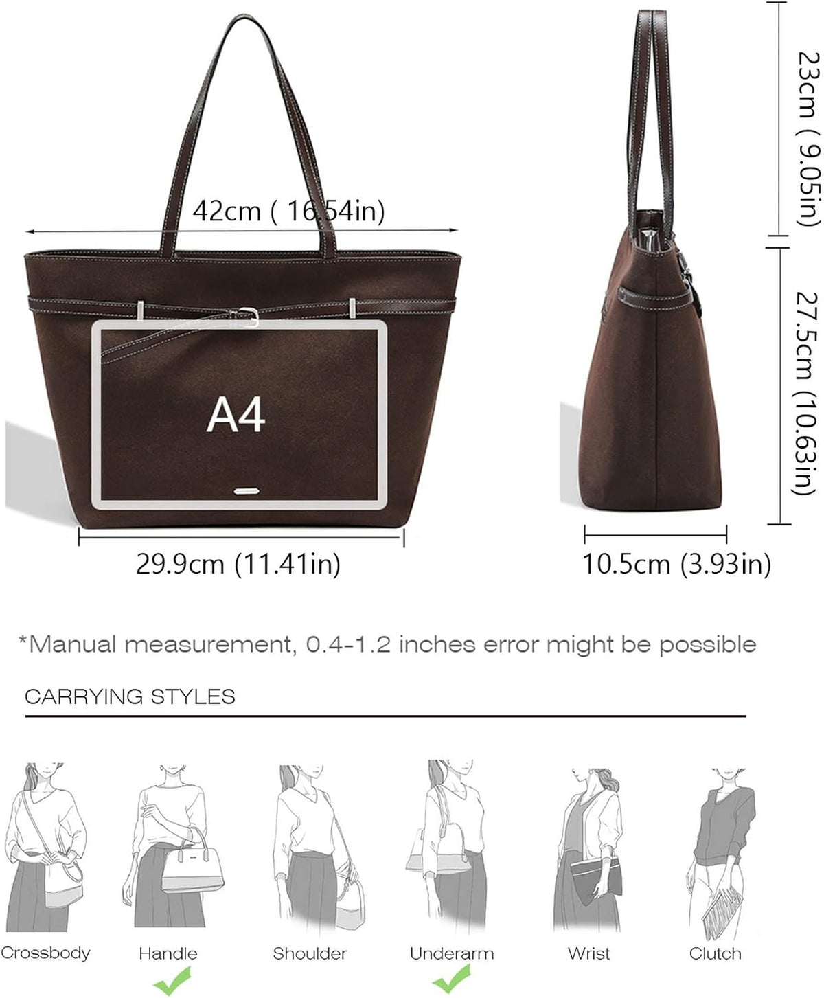 David Jones Large Suede Tote Bag – A4 & 13-Inch Laptop