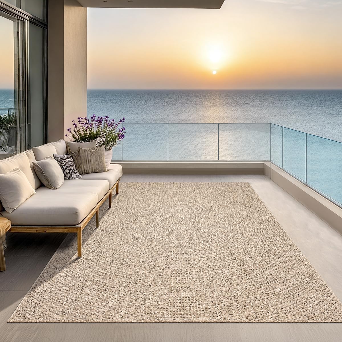 the carpet Kansas - robust indoor and outdoor carpet in natural jute look, weatherproof, suitable for patio and garden, approx. 120 x 170 cm
