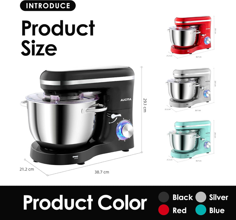 Aucma 6.2L Stand Mixer – 1400W, 6 Speeds
