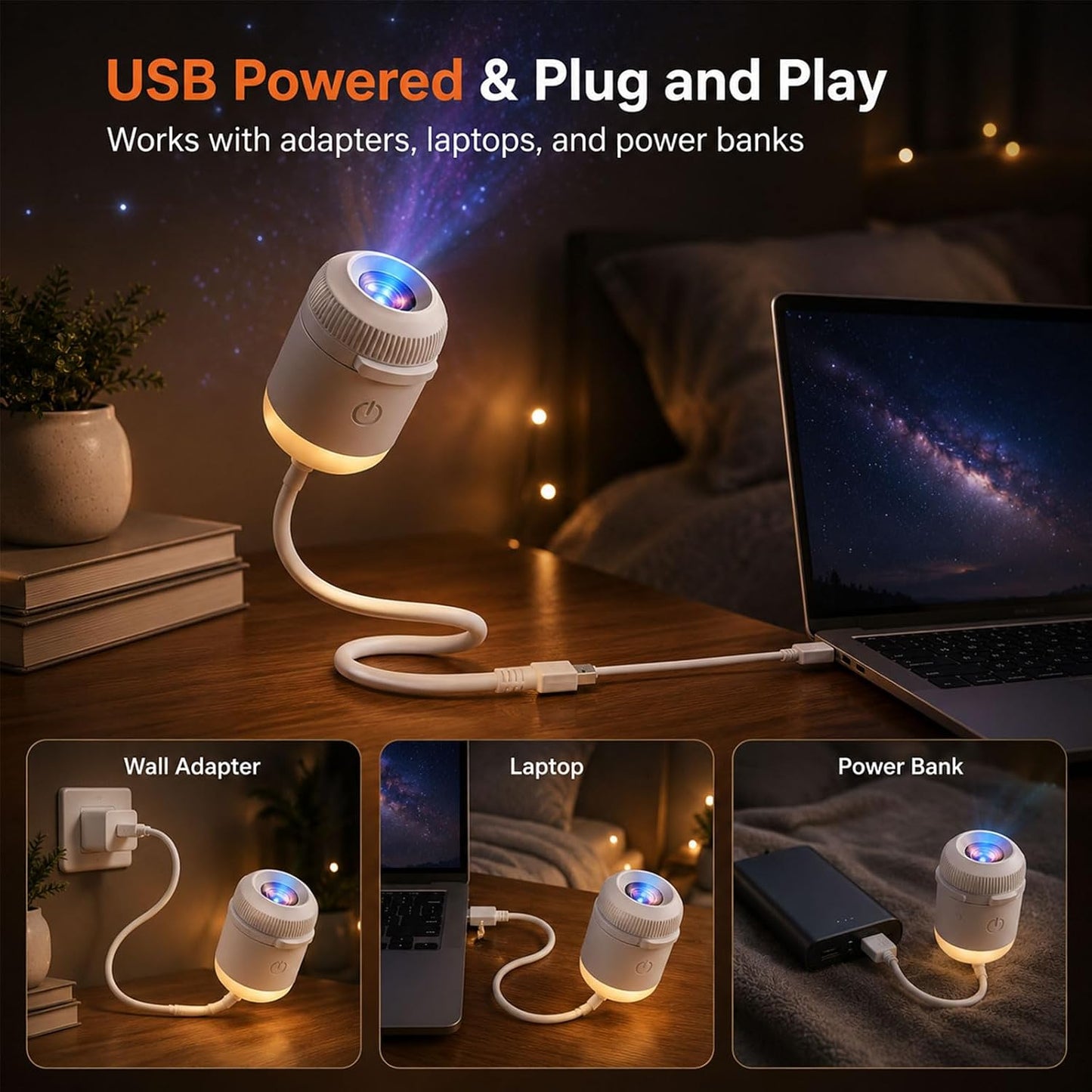 HD Smart Dynamic 5D Holographic Night Light Projector, Plug and Play 2-in-1 Galaxy Star and Ocean Projector with 24 Films, 360 Rotating USB Powered Ceiling Light for Bedroom Decor (24 Films)