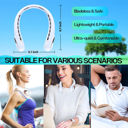 Neck Fan, Portable Bladeless Neck Fans with LED Display, 360° Airflow, 4000mAh Rechargeable Battery, Super Quiet Hands-Free Personal Wearable Fan for Indoor Outdoor, Snowy