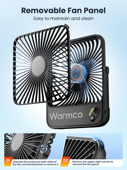 Warmco D3 Portable Rechargeable Desk Fan 10000mAh, Quiet, 24H Runtime | Ultra-Slim 4-Speed Fan, LED Display & Foldable Stand For Bedroom, Office, Camping, Cruise & Travel