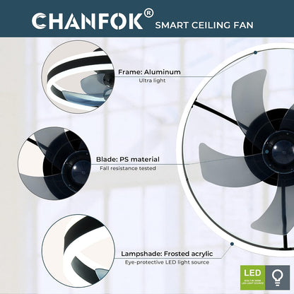 CHANFOK Smart Ceiling Fans with Lights Compatible with Alexa and Google Assistant 20", Low Profile Ceiling Fan with Light and Remote & APP Control, 6-Speed Reversible Blades (Black)