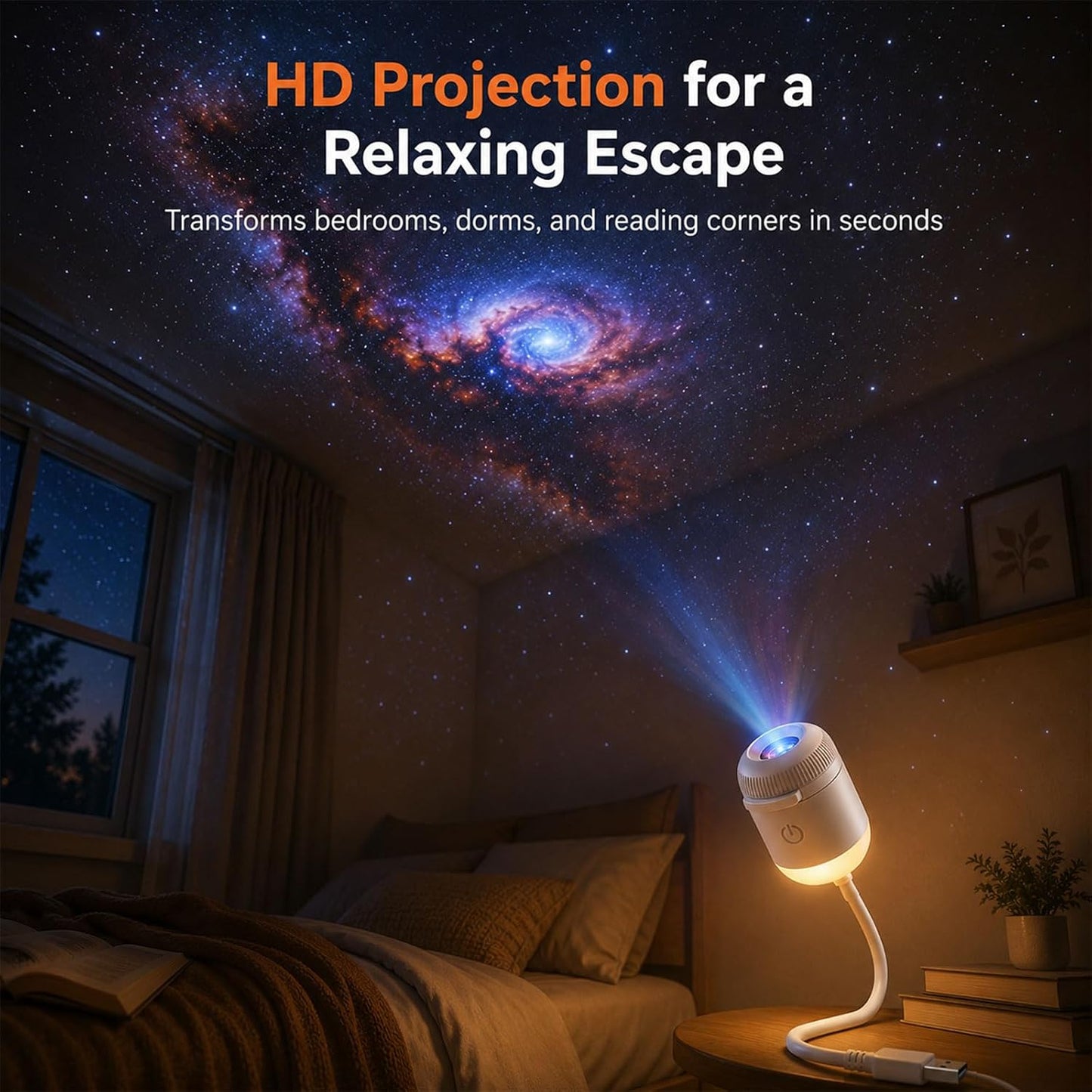 HD Smart Dynamic 5D Holographic Night Light Projector, Plug and Play 2-in-1 Galaxy Star and Ocean Projector with 24 Films, 360 Rotating USB Powered Ceiling Light for Bedroom Decor (24 Films)
