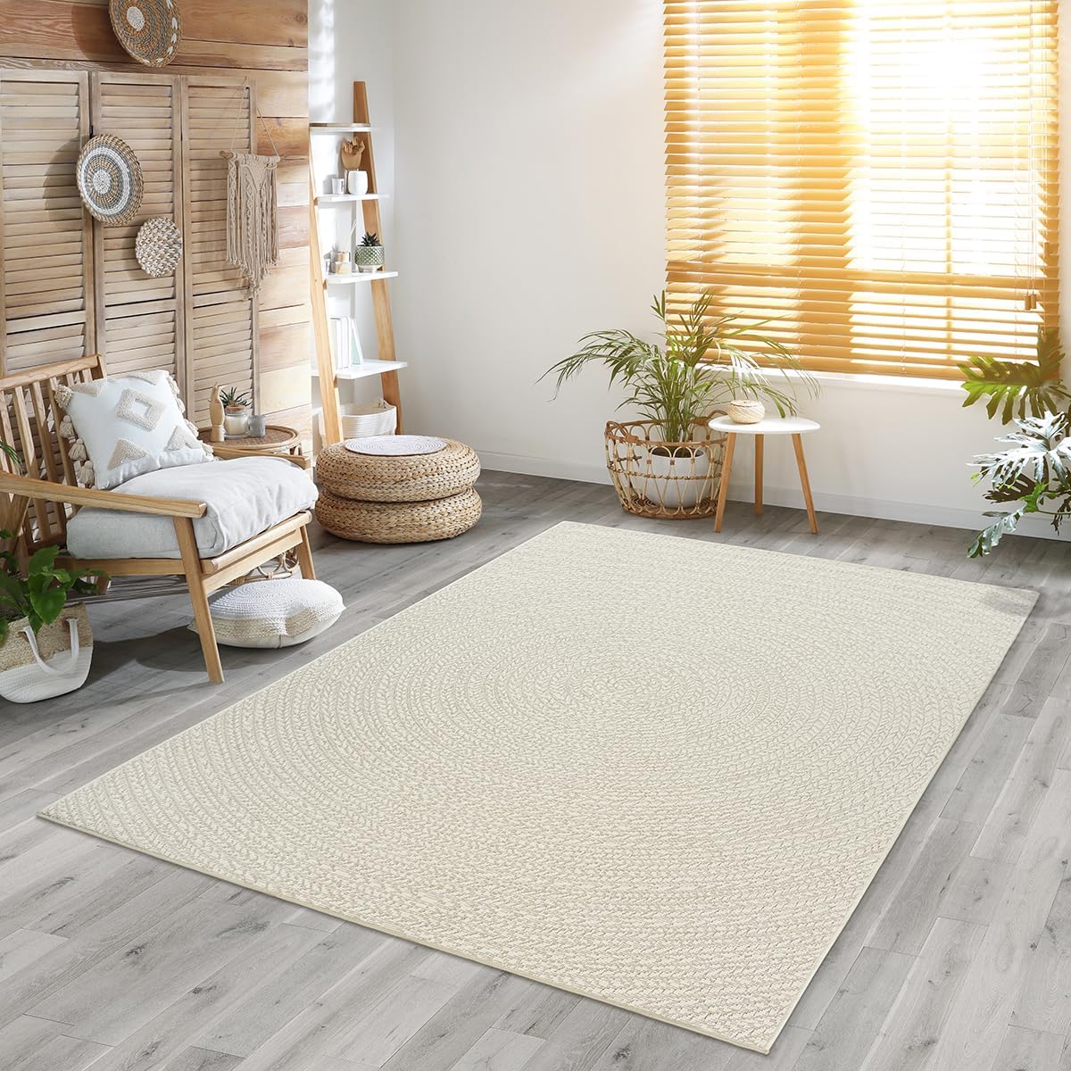 the carpet Kansas - robust indoor and outdoor carpet in natural jute look, weatherproof, suitable for patio and garden, approx. 120 x 170 cm