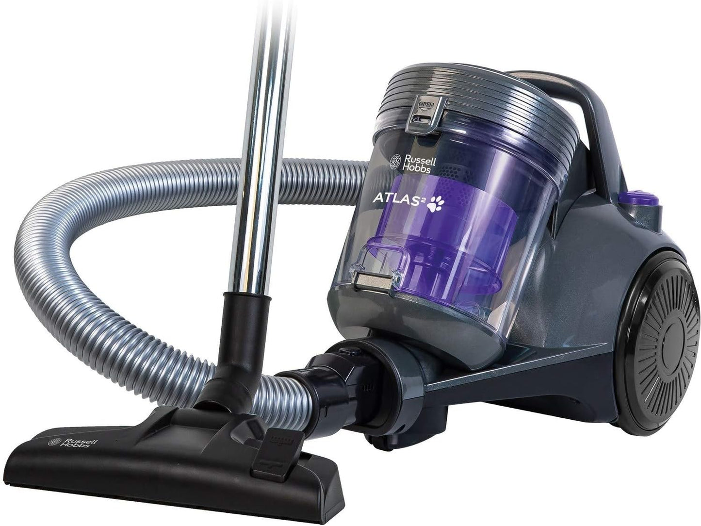 Russell Hobbs® Atlas2 Pet Cylinder Vacuum Cleaner, Lightweight, 2.5L Dust Capacity, Powerful 700W Strong Motor, Triple Dust-Lock Filtration, Turbo & 3-in-1 Multi-Tools, 2 Year Guarantee RHCV3601