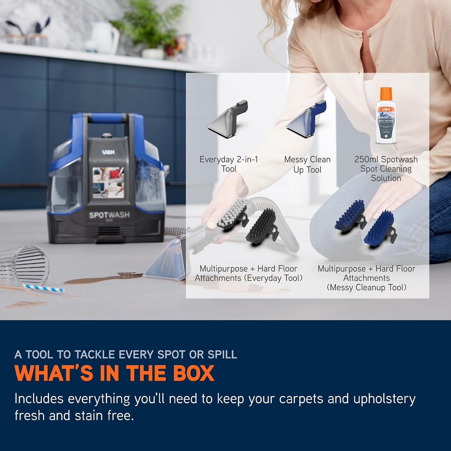 VAX SpotWash Duo Spot Cleaner, For Stains, Spills & Pet Messes, Suitable for Car, Sofa, Upholstery, Compact, Handheld Cleaning Machine Includes Pet Tool & Vax 250ml Solution, CDCW-CSXA.