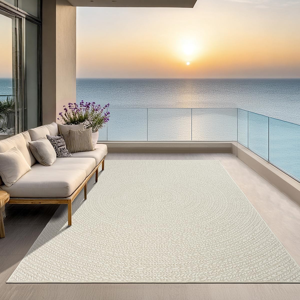 the carpet Kansas - robust indoor and outdoor carpet in natural jute look, weatherproof, suitable for patio and garden, approx. 120 x 170 cm