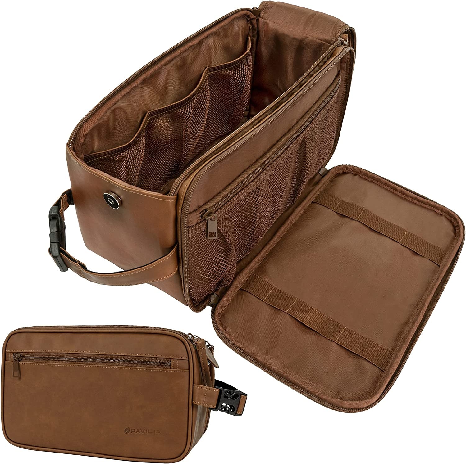 PAVILIA Men's PU Leather Toiletry Bag