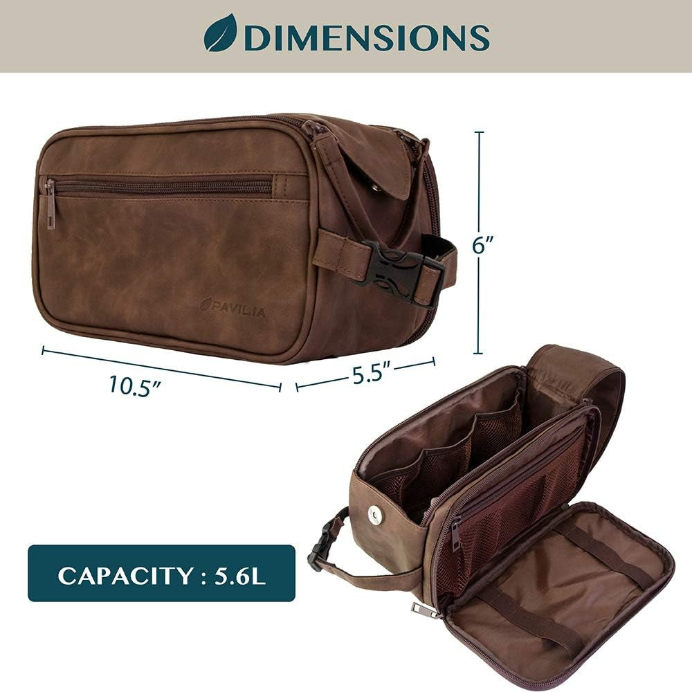 PAVILIA Men's PU Leather Toiletry Bag in Heather Gray