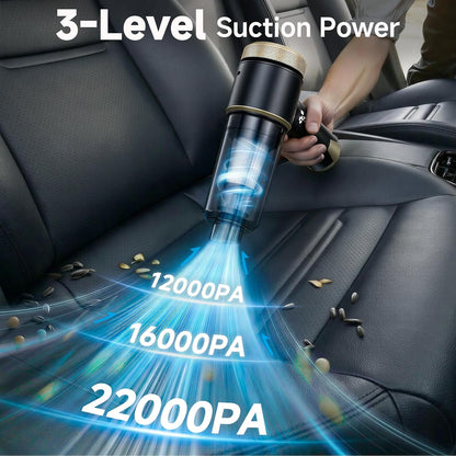 4-in-1 Handheld Vacuum Cleaner 22000Pa,6000mAh Cordless Car Vacuum cleaner with 130,000 RPM Brushless Motor,Upgraded Dust Cup & LED Display,Blow/Inflate/Deflate Function for Home Car Cleaning
