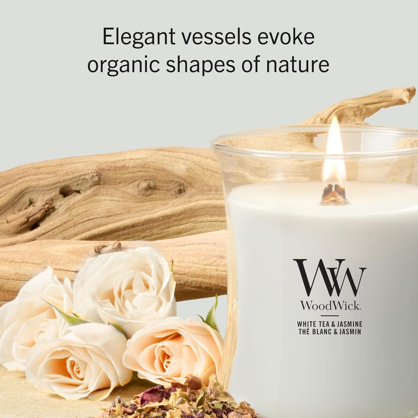 WoodWick Medium Hourglass Scented Candle | White Tea & Jasmine | with Crackling Wick | Burn Time: Up to 60 Hours | Gifts for Women