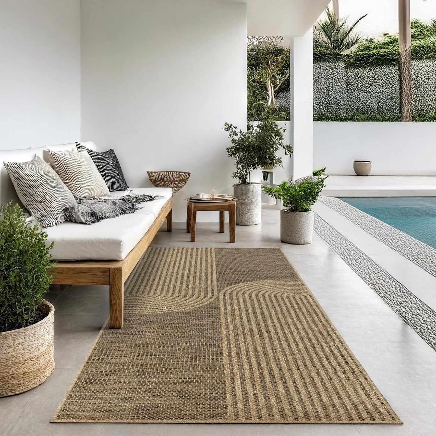 the carpet Kansas - robust indoor and outdoor carpet in natural jute look, weatherproof, suitable for patio and garden, approx. 120 x 170 cm