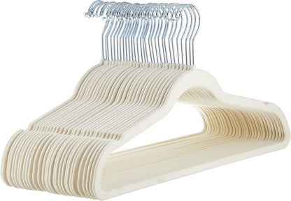 Amazon Basics Slim Velvet Non-Slip Suit Hangers - 30-Pack, Black/Silver