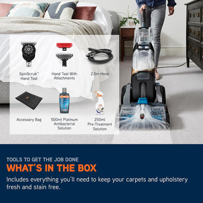 Vax Platinum SmartWash Carpet Cleaner Machine, Rug, Upholstery, Car, Stair Upright Shampooer Washer, Handheld Spot Cleaning, SpinScrub and Wash Tools, Solution, 1200W, 8.5kg, CDCW-SWXS
