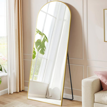 SONGMICS Full Length Mirror, 160 x 50 cm, Arched Full Body Mirror with Stand, Aluminium Alloy Frame, Tempered Glass, for Bedroom, Living Room, Cloakroom, Ink Black LFM031B01