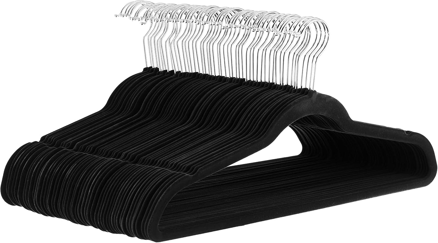 Amazon Basics Slim Velvet Non-Slip Suit Hangers - 30-Pack, Black/Silver