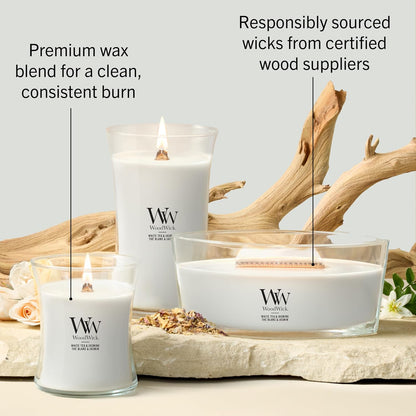 WoodWick Medium Hourglass Scented Candle | White Tea & Jasmine | with Crackling Wick | Burn Time: Up to 60 Hours | Gifts for Women