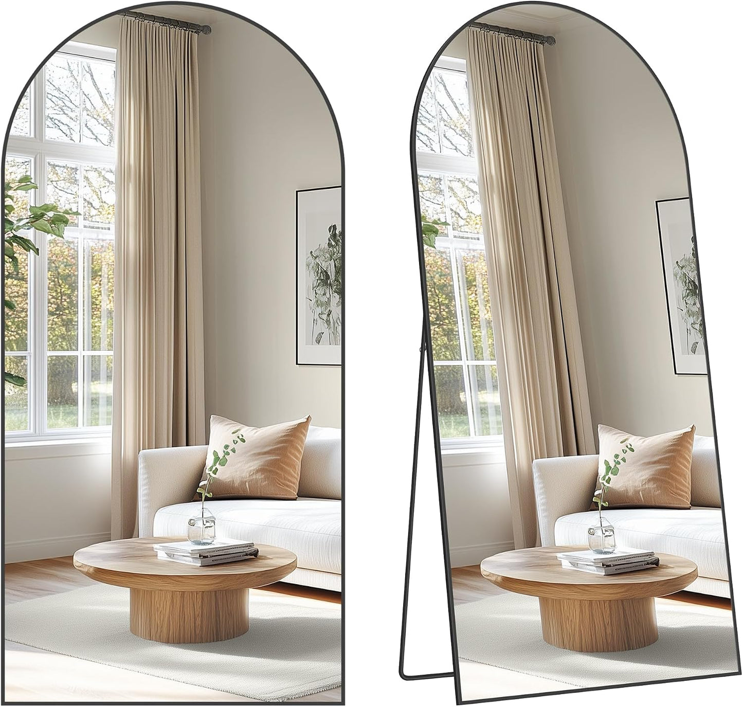 SONGMICS Full Length Mirror, 160 x 50 cm, Arched Full Body Mirror with Stand, Aluminium Alloy Frame, Tempered Glass, for Bedroom, Living Room, Cloakroom, Ink Black LFM031B01