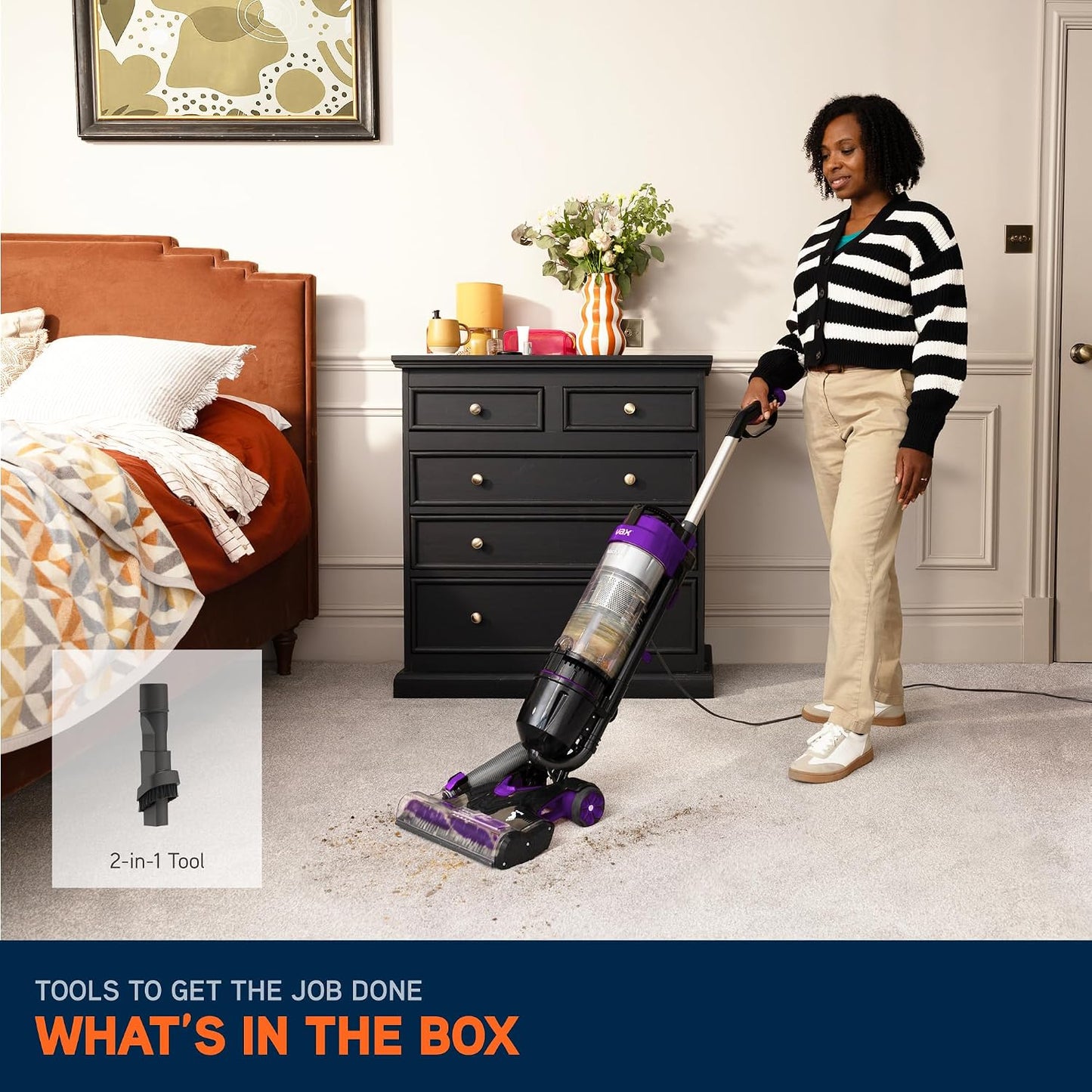 Vax Mach Air Corded Upright Bagless Vacuum Cleaner, Lightweight, Handheld Tool Attachments for Hair, Car, Upholstery, Bed, Mattress, Home cleaning, 820W, 4.9kg, Purple, UCA1GEV1