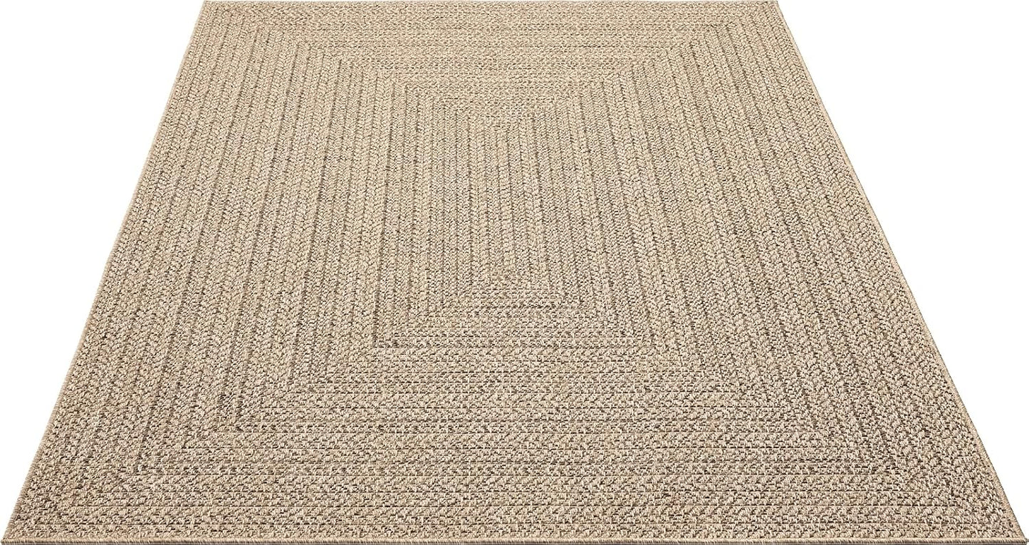 the carpet Kansas - robust indoor and outdoor carpet in natural jute look, weatherproof, suitable for patio and garden, approx. 120 x 170 cm