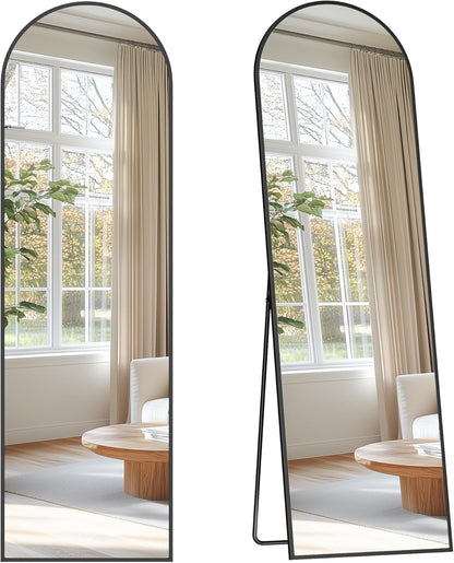 SONGMICS Full Length Mirror, 160 x 50 cm, Arched Full Body Mirror with Stand, Aluminium Alloy Frame, Tempered Glass, for Bedroom, Living Room, Cloakroom, Ink Black LFM031B01
