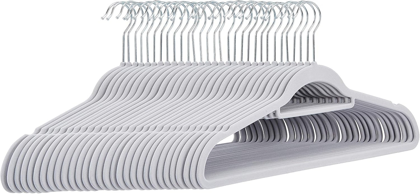 Amazon Basics Slim Velvet Non-Slip Suit Hangers - 30-Pack, Black/Silver