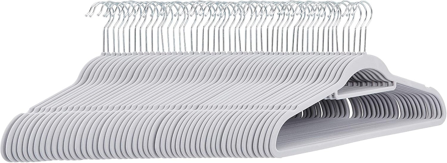 Amazon Basics Slim Velvet Non-Slip Suit Hangers - 30-Pack, Black/Silver