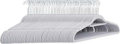 Amazon Basics Slim Velvet Non-Slip Suit Hangers - 30-Pack, Black/Silver