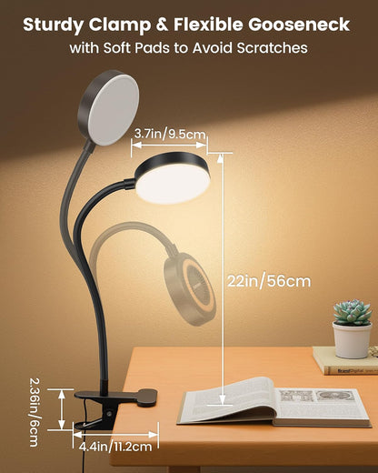 Glocusent Clip on Light, 72 LED Bedside Light with 3 Colors & 5 Brightness, Flexible with Amber Night Light, 30/60Min Timer, Eye Caring, for Bed/Reading/Studying/Working (Black with Adapter) | 5 levels, soft light for eyes, timer, flexible setting, stable