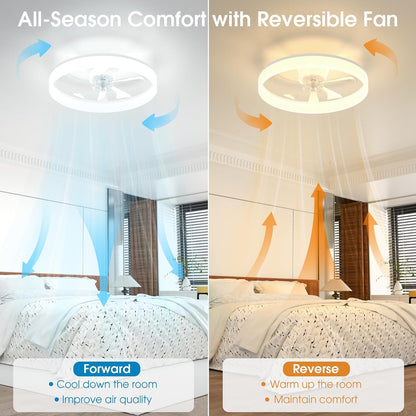 NIORSUN 50cm Ceiling Fans with Lights and Remote, 6 Speeds Modern Smart LED Ceiling Fan Light, 3000K-6500K Dimmable Quiet Fan Lights Ceiling for Bedroom Living Room Dining Room (White)