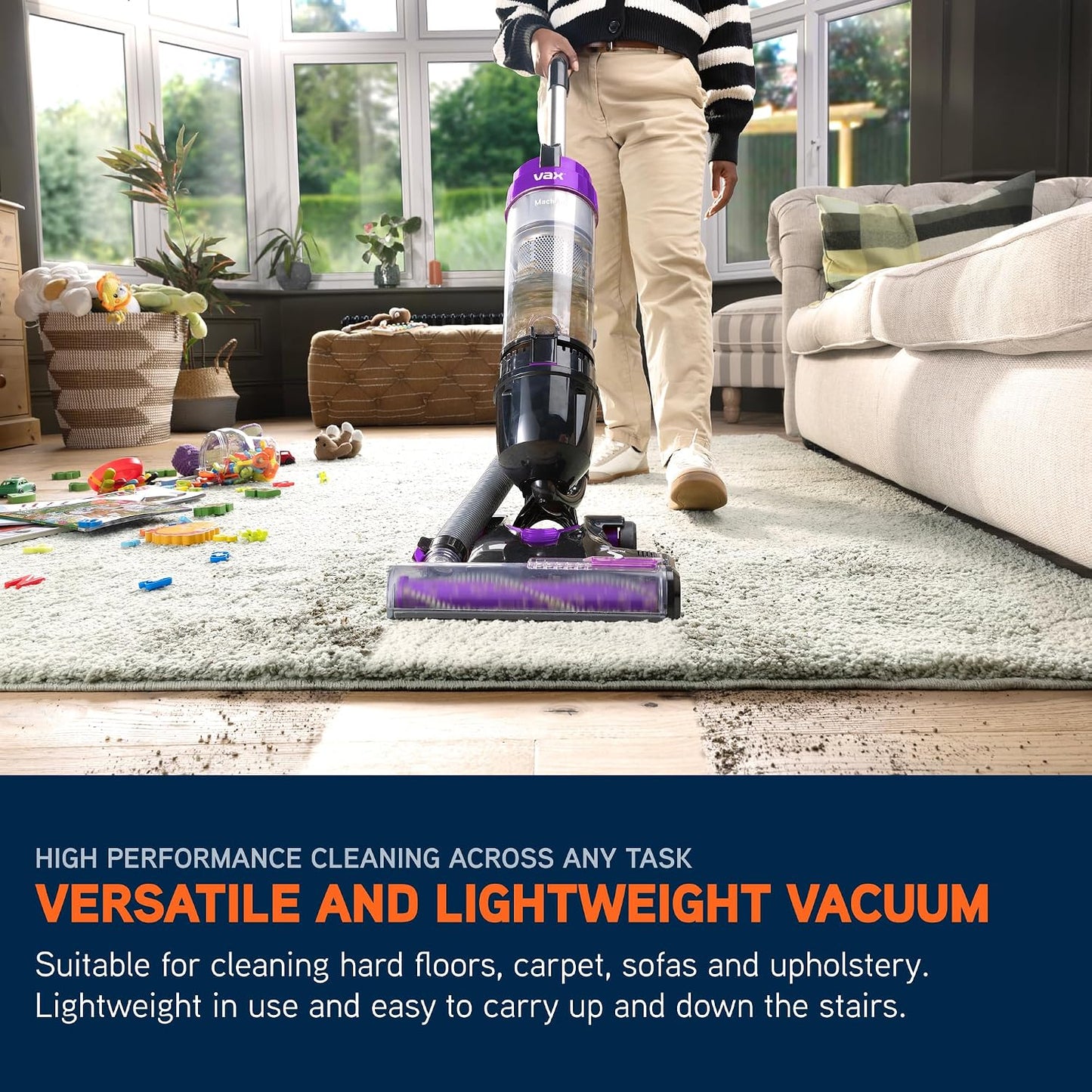 Vax Mach Air Corded Upright Bagless Vacuum Cleaner, Lightweight, Handheld Tool Attachments for Hair, Car, Upholstery, Bed, Mattress, Home cleaning, 820W, 4.9kg, Purple, UCA1GEV1