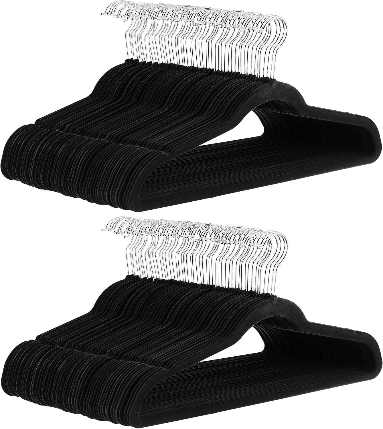 Amazon Basics Slim Velvet Non-Slip Suit Hangers - 30-Pack, Black/Silver