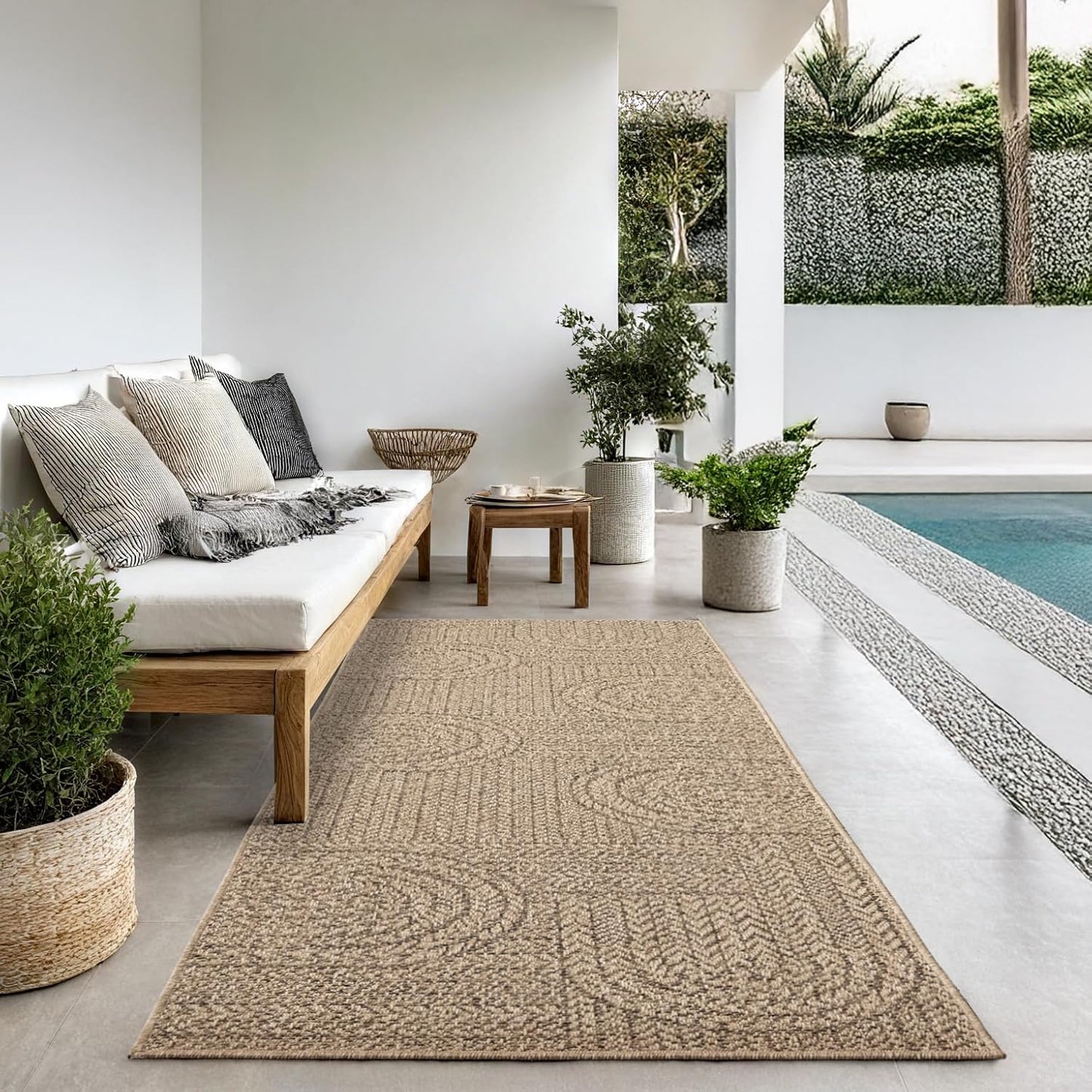 the carpet Kansas - robust indoor and outdoor carpet in natural jute look, weatherproof, suitable for patio and garden, approx. 120 x 170 cm