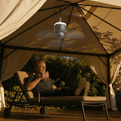 VVU&CCO Rechargeable Portable Ceiling Fan with Light, 12000mAh Battery Operated Use Time Up to 16H,4 Speeds Adjustment, 2/4/8H Timer,Camping Ceiling Fan for Tent Patio Canopy Porch RV