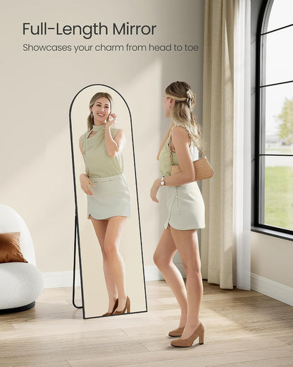 SONGMICS Full Length Mirror, 160 x 50 cm, Arched Full Body Mirror with Stand, Aluminium Alloy Frame, Tempered Glass, for Bedroom, Living Room, Cloakroom, Ink Black LFM031B01