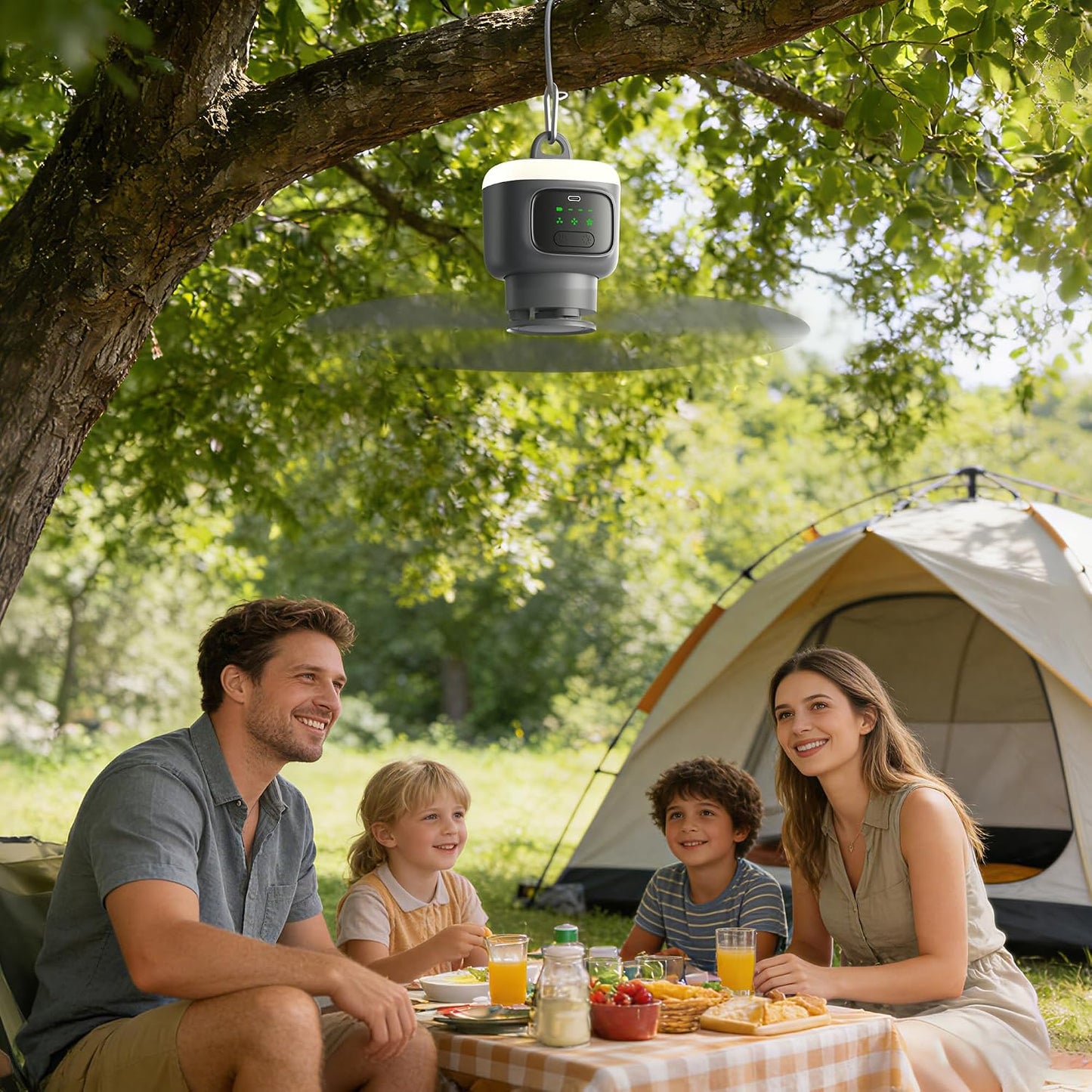 VVU&CCO Rechargeable Portable Ceiling Fan with Light, 12000mAh Battery Operated Use Time Up to 16H,4 Speeds Adjustment, 2/4/8H Timer,Camping Ceiling Fan for Tent Patio Canopy Porch RV