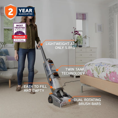 Vax Dual Power Carpet Cleaner Machine, Upright Portable Carpet and Rug Shampooer Washer, Included Solution, Easy to Carry, Orange, 800W, 5.8kg W86-DP-B