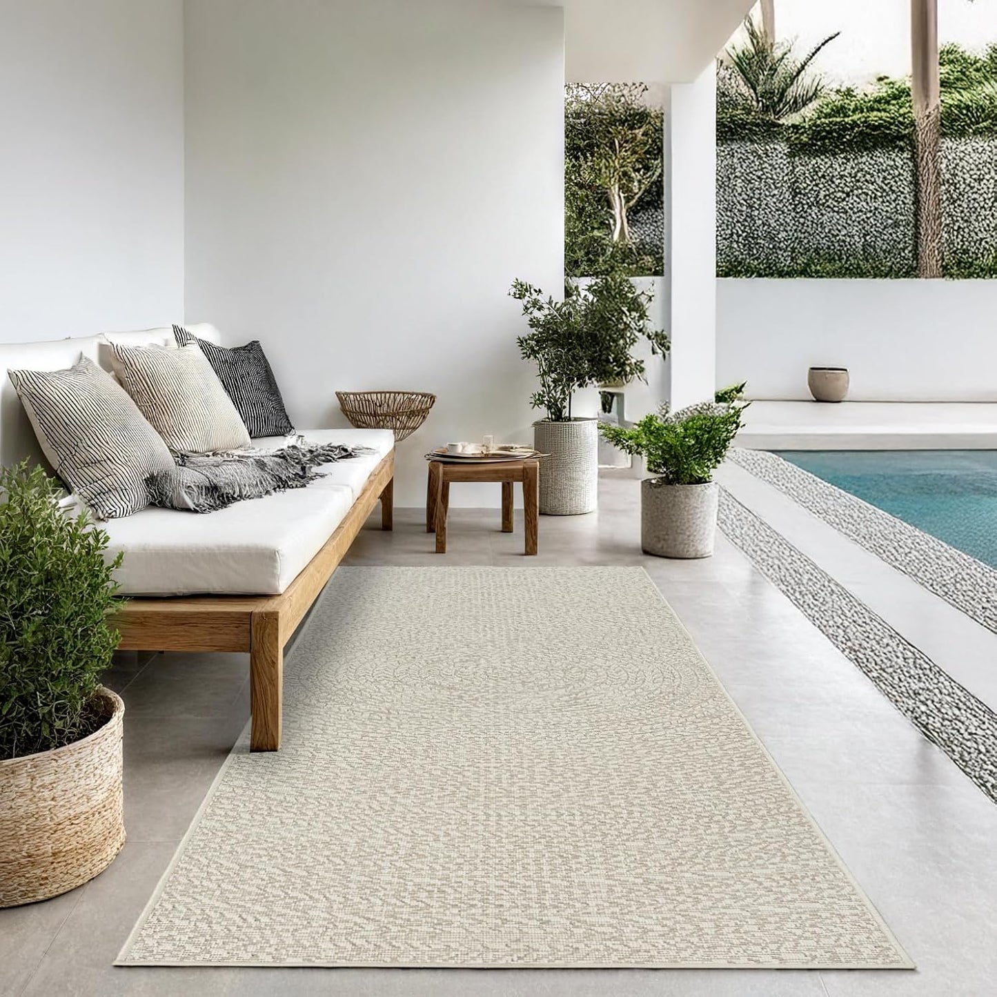 the carpet Kansas - robust indoor and outdoor carpet in natural jute look, weatherproof, suitable for patio and garden, approx. 120 x 170 cm