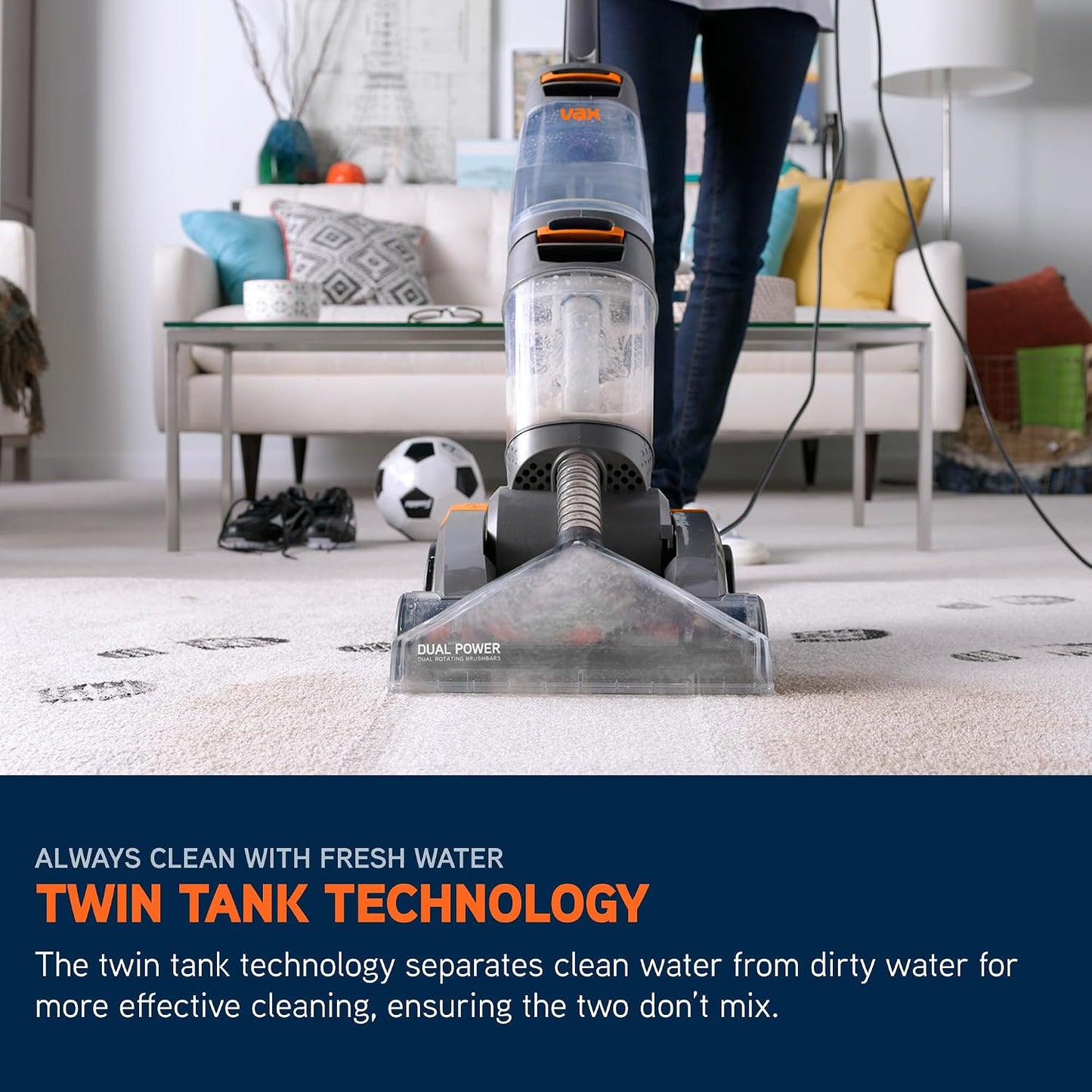 Vax Dual Power Carpet Cleaner Machine, Upright Portable Carpet and Rug Shampooer Washer, Included Solution, Easy to Carry, Orange, 800W, 5.8kg W86-DP-B