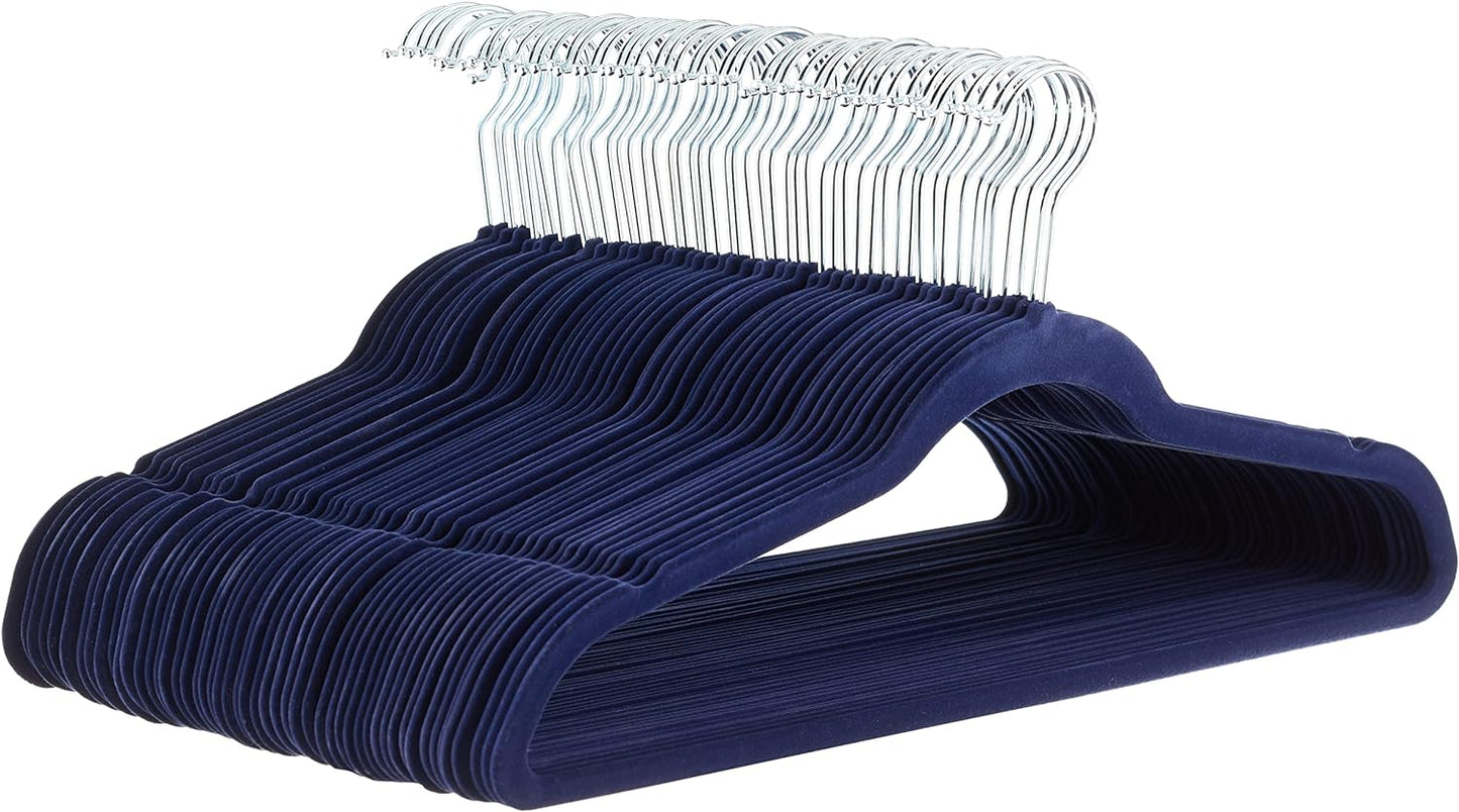 Amazon Basics Slim Velvet Non-Slip Suit Hangers - 30-Pack, Black/Silver