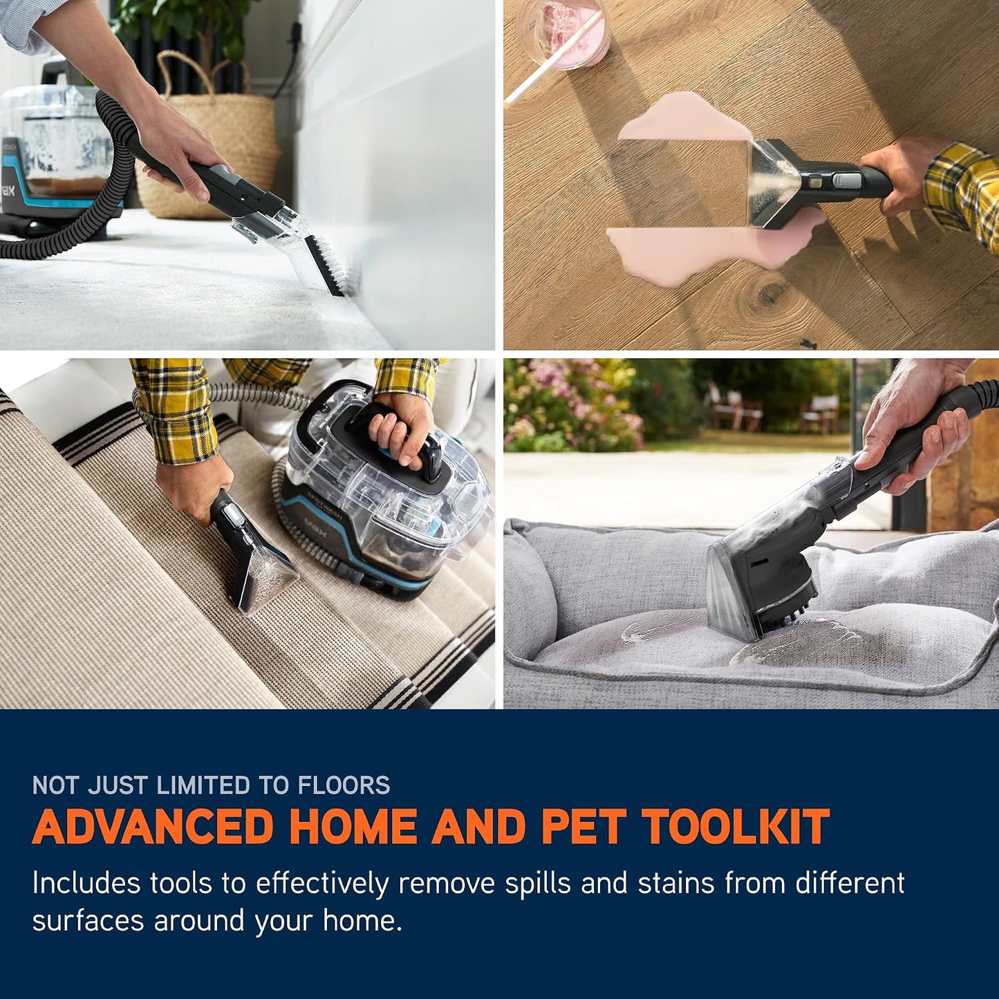 Vax SpotWash Home and Pet Spot Cleaner, Upholstery, Sofa, Stairs, Home, Car, Rug, Stain Cleaning Small Handheld Shampooer Machine, Additional Solution, SpinScrub and Tools, 4.5kg, Grey/Cyan, CDSW-MPDP