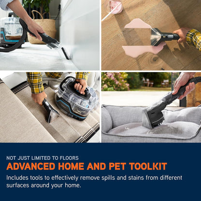 Vax SpotWash Home and Pet Spot Cleaner, Upholstery, Sofa, Stairs, Home, Car, Rug, Stain Cleaning Small Handheld Shampooer Machine, Additional Solution, SpinScrub and Tools, 4.5kg, Grey/Cyan, CDSW-MPDP