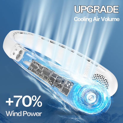 Neck Fan, Portable Bladeless Neck Fans with LED Display, 360° Airflow, 4000mAh Rechargeable Battery, Super Quiet Hands-Free Personal Wearable Fan for Indoor Outdoor, Snowy