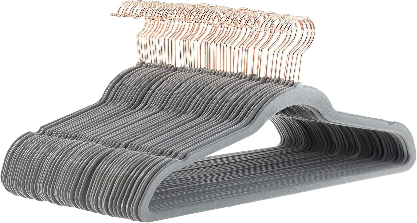 Amazon Basics Slim Velvet Non-Slip Suit Hangers - 30-Pack, Black/Silver