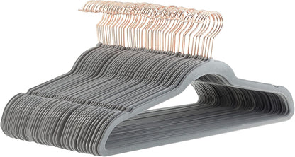 Amazon Basics Slim Velvet Non-Slip Suit Hangers - 30-Pack, Black/Silver